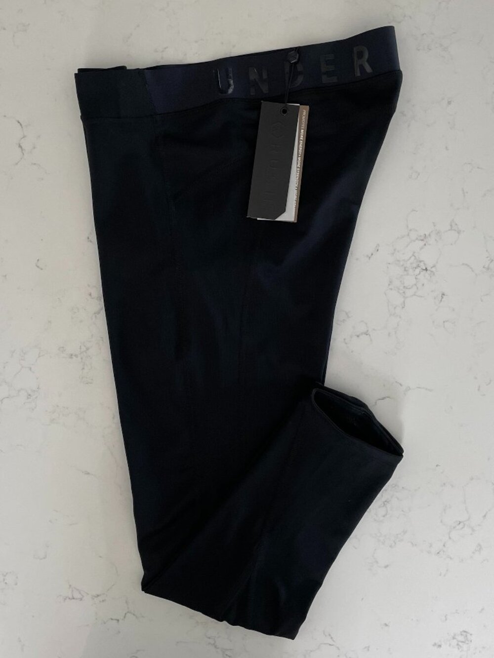 Under Armour Rush Compression Leggings Style #1344519 Black Blue Trim Sz L